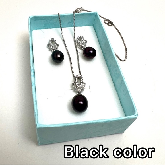 NWT 925 ST SILVER NATURAL PEARL CROWN PENDANT & EARRING JEWELRY SETS - Picture 8 of 15